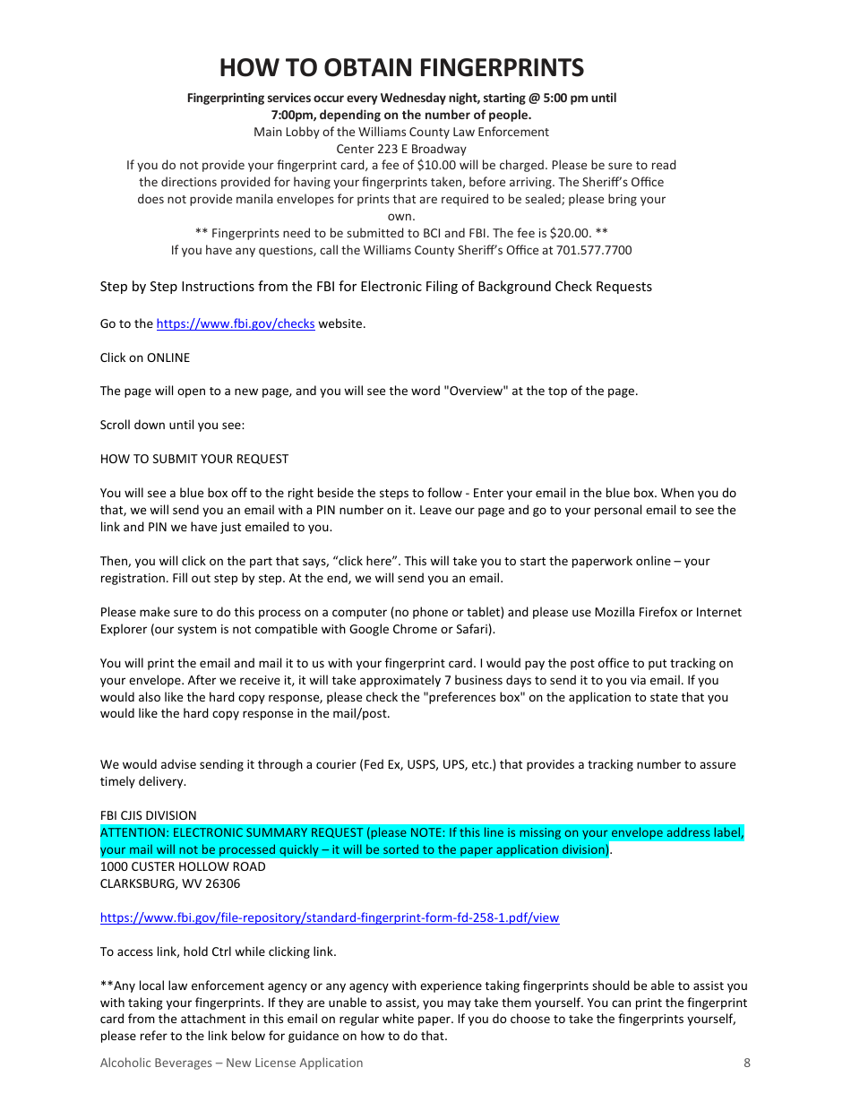 Application for Alcoholic Beverage License - City of Williston, North Dakota, Page 8