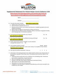 Supplemental Statements for Chicken Keeper License Ordinance 1155 - City of Williston, North Dakota