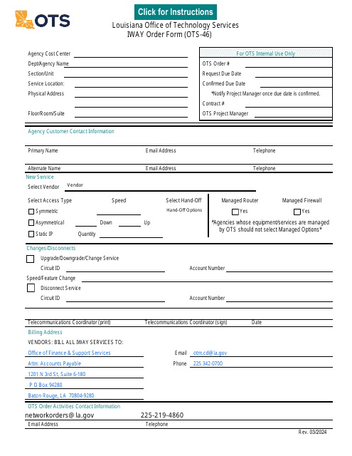 Form OTS-46 Iway Order Form - Louisiana