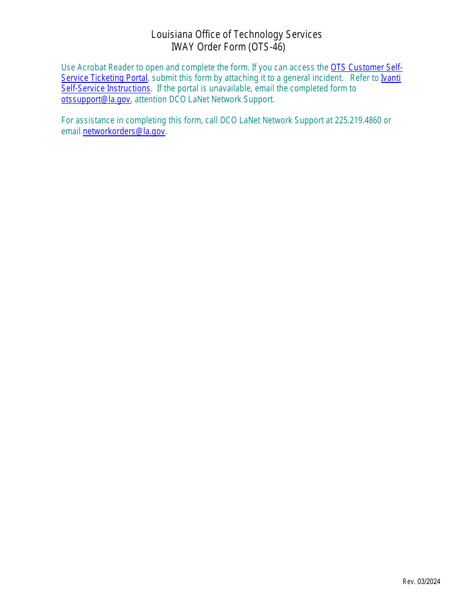 Form OTS-46 Iway Order Form - Louisiana, Page 2