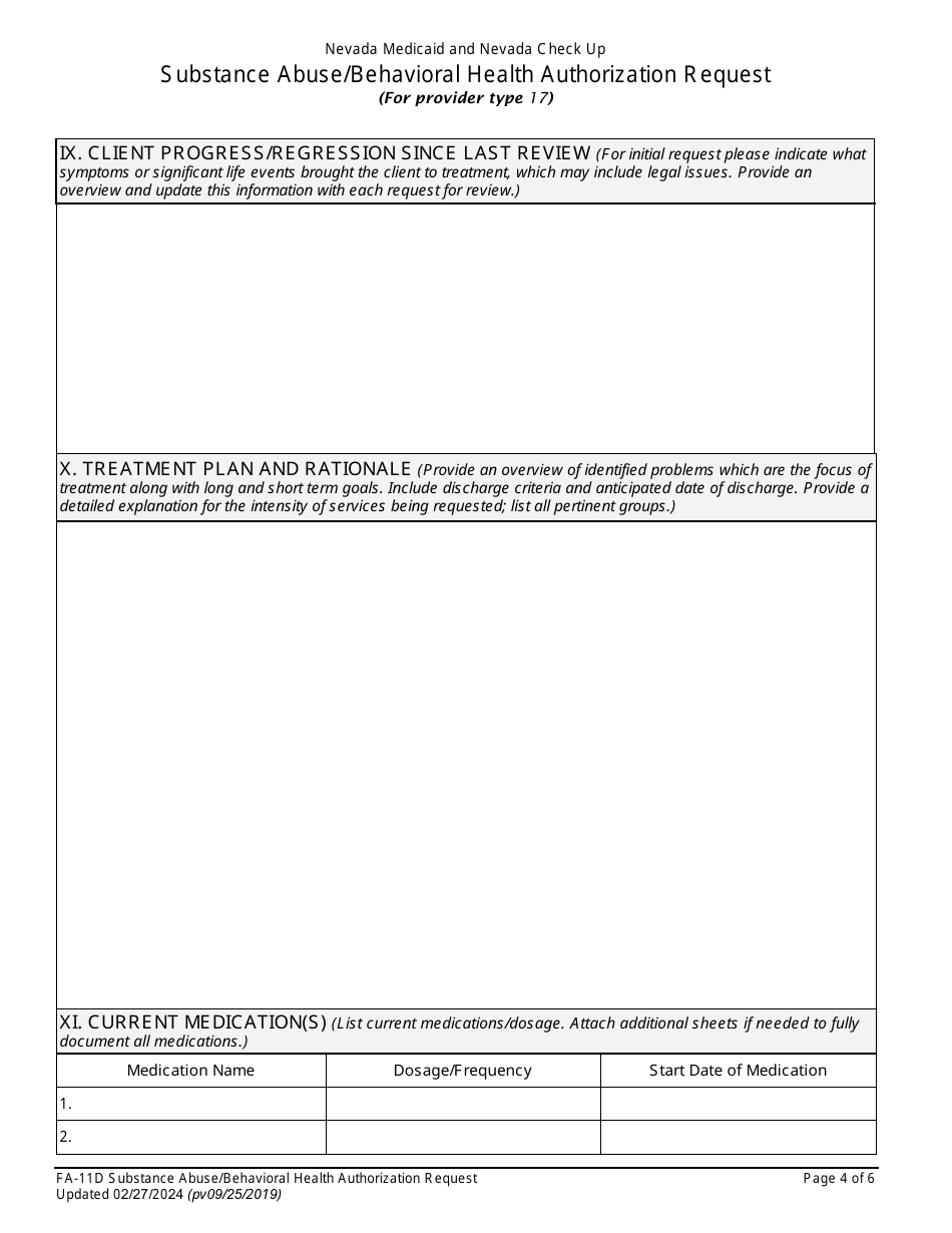Form FA-11D Substance Abuse / Behavioral Health Authorization Request - Nevada, Page 4