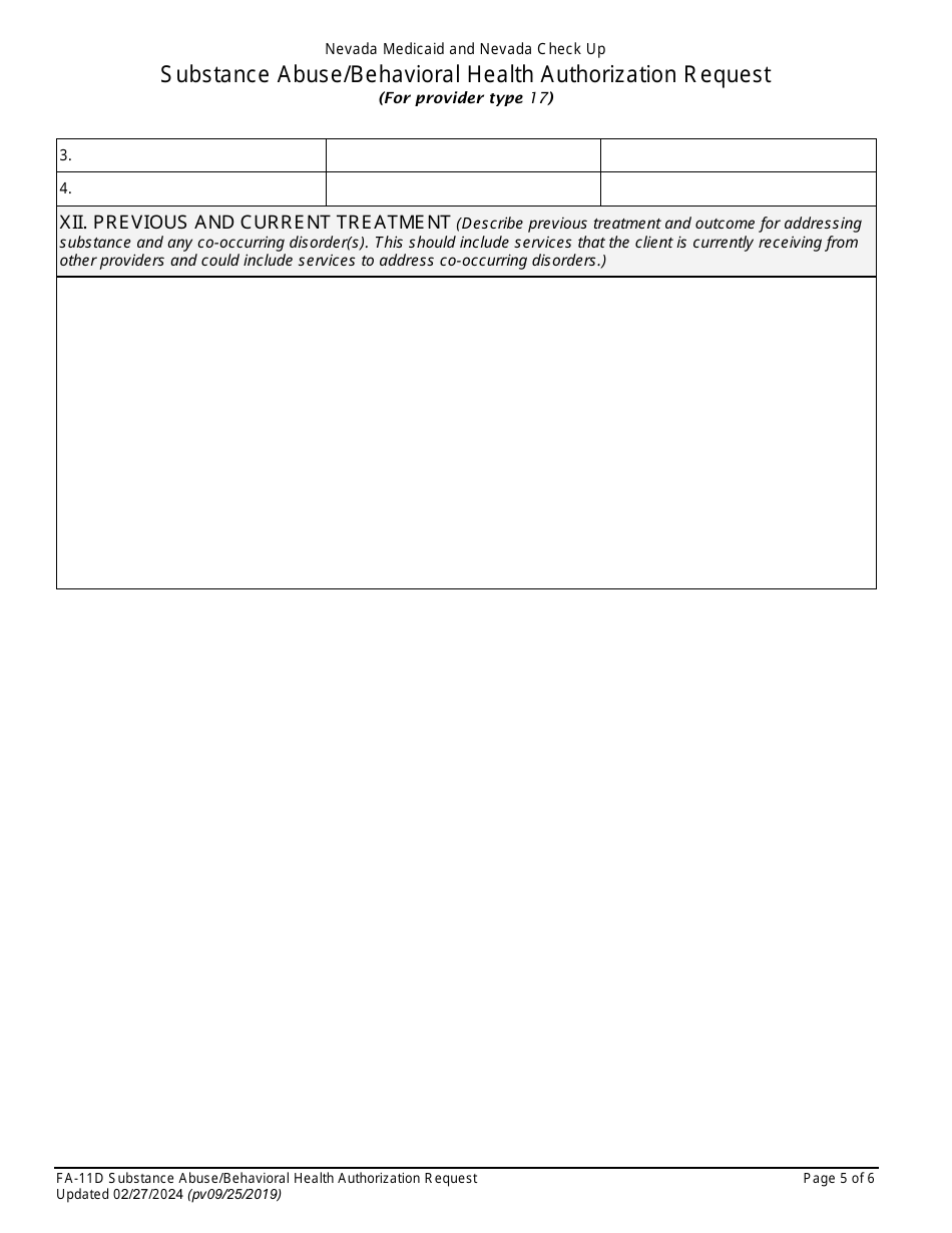 Form FA-11D Substance Abuse / Behavioral Health Authorization Request - Nevada, Page 5