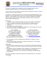 Americans With Disabilities Act (Ada) Complaint Form - County of Los Angeles, California