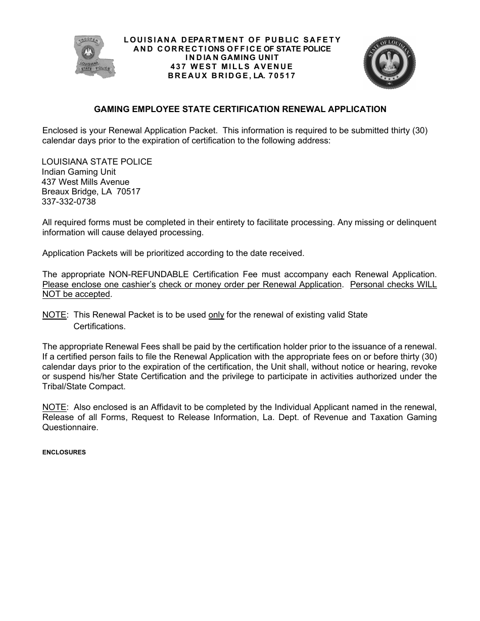 Form DPSSP0092 Gaming Employee State Certification Renewal Application - Louisiana, Page 2