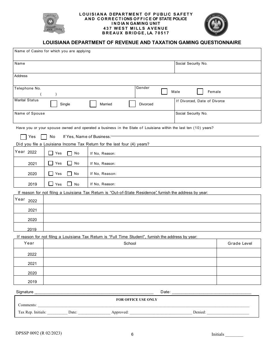 Form DPSSP0092 Gaming Employee State Certification Renewal Application - Louisiana, Page 9