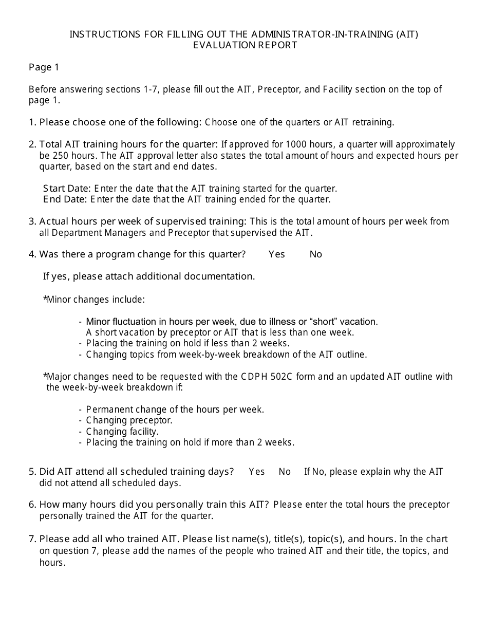 Form CDPH501 Administrator-In-training (Ait) Evaluation Report - California, Page 5