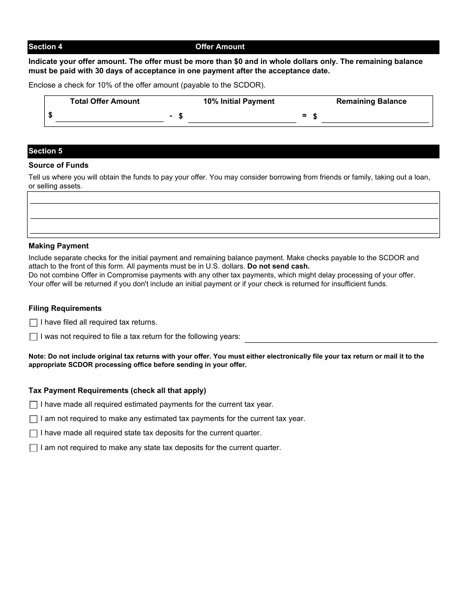 Form SC656 Application for Offer in Compromise - South Carolina, Page 3