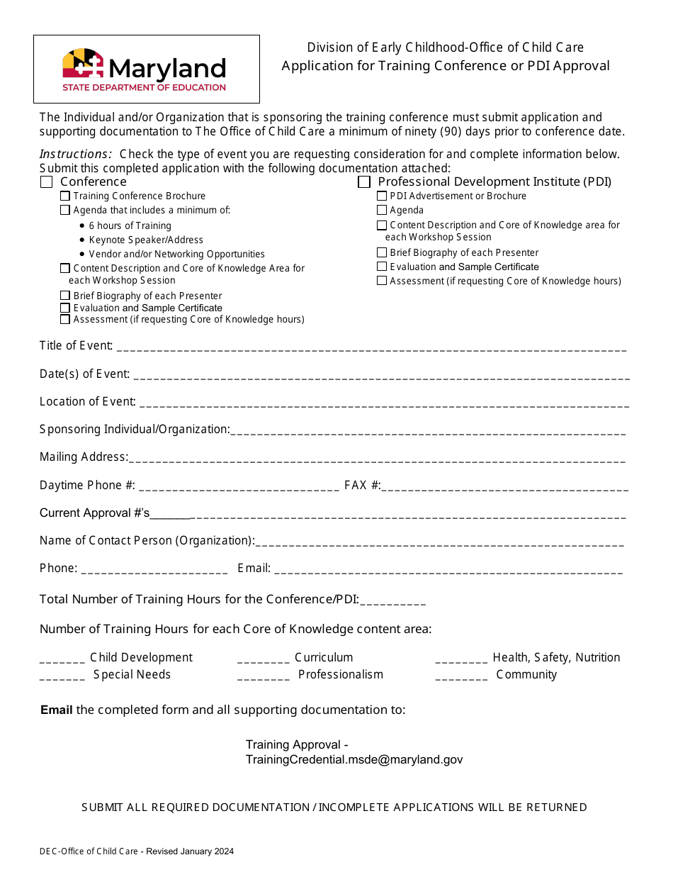 Maryland Application for Training Conference or Pdi Approval Download ...