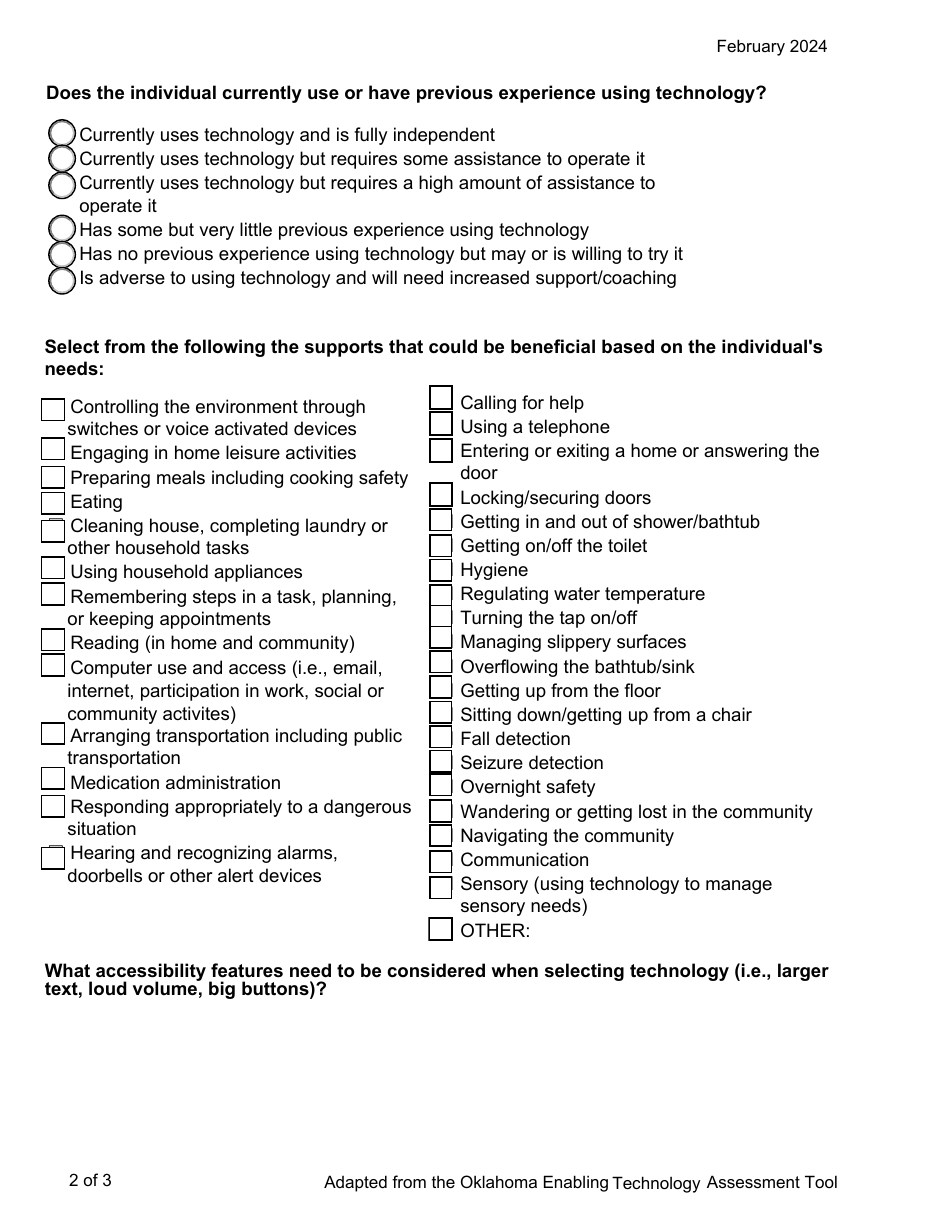 Assessment Tool for Electronic Home-Based Services - Virginia, Page 2
