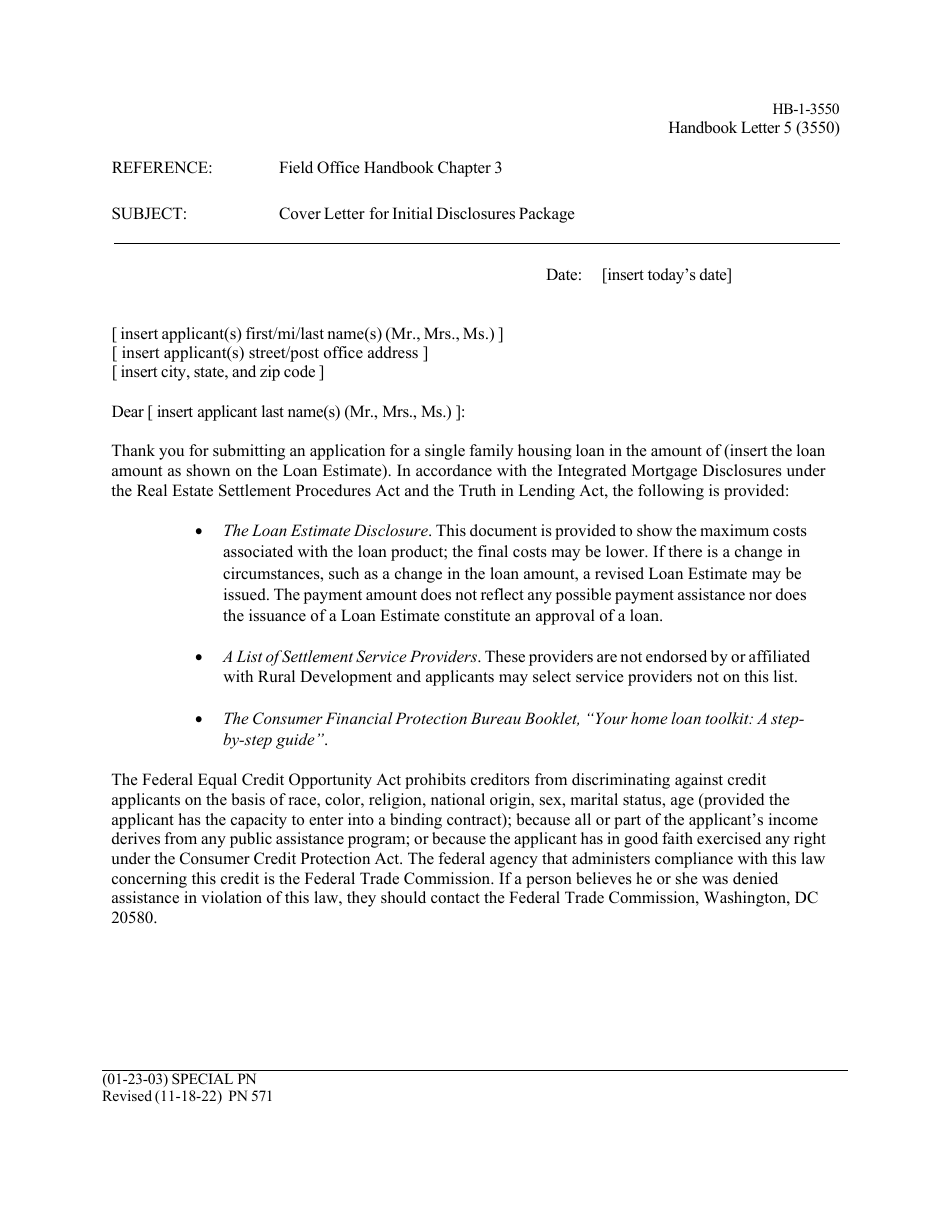 Form HB-1-3550 Handbook Letters - Direct Single Family Housing Loans and Grants - Field Office Handbook, Page 13