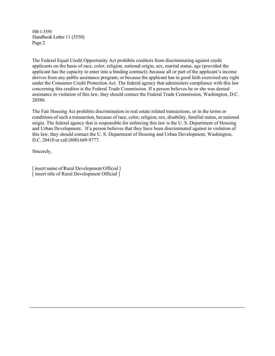 Form HB-1-3550 Handbook Letters - Direct Single Family Housing Loans and Grants - Field Office Handbook, Page 17