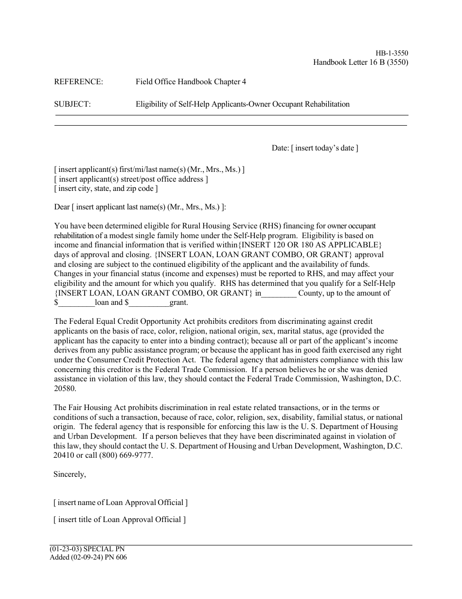 Form HB-1-3550 Handbook Letters - Direct Single Family Housing Loans and Grants - Field Office Handbook, Page 23