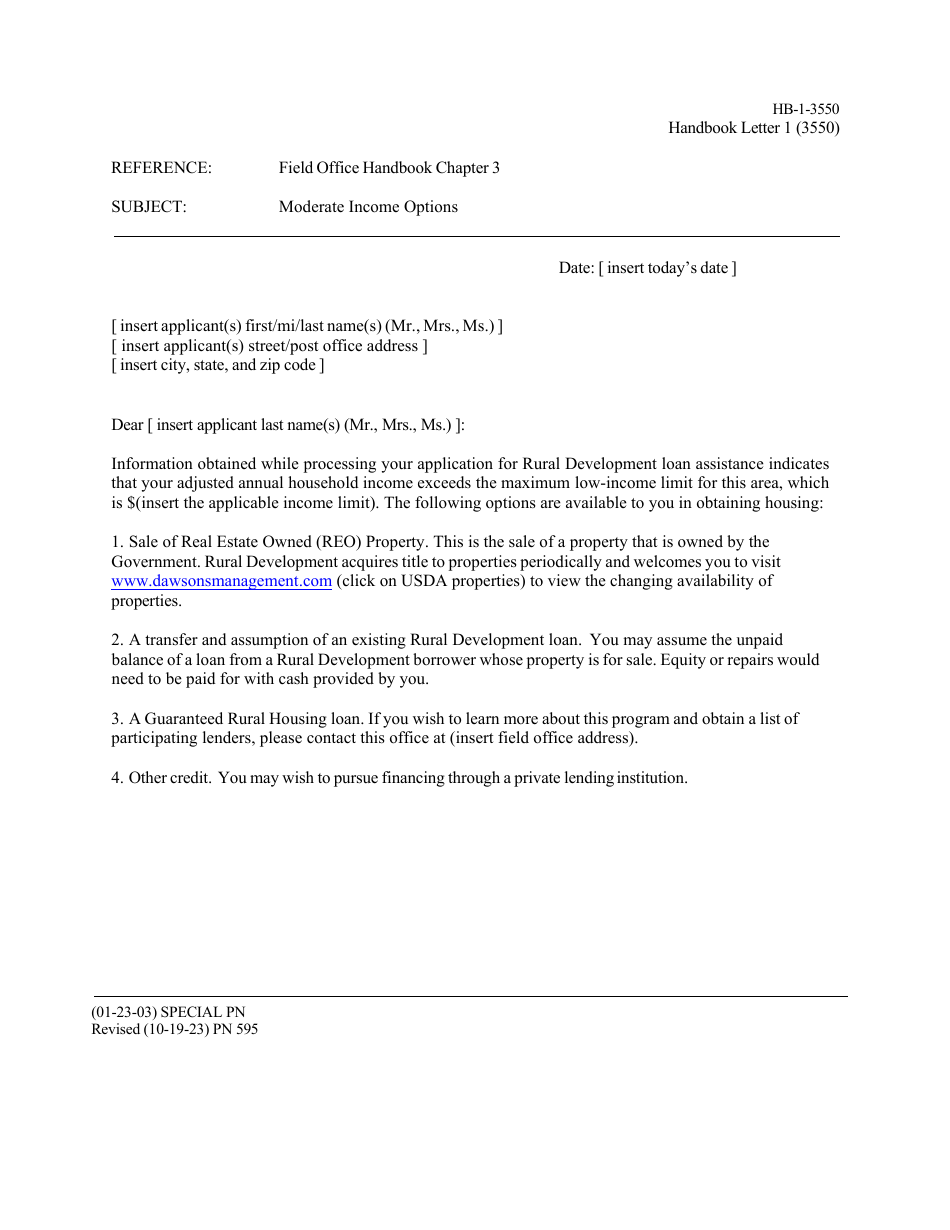 Form HB-1-3550 Handbook Letters - Direct Single Family Housing Loans and Grants - Field Office Handbook, Page 2