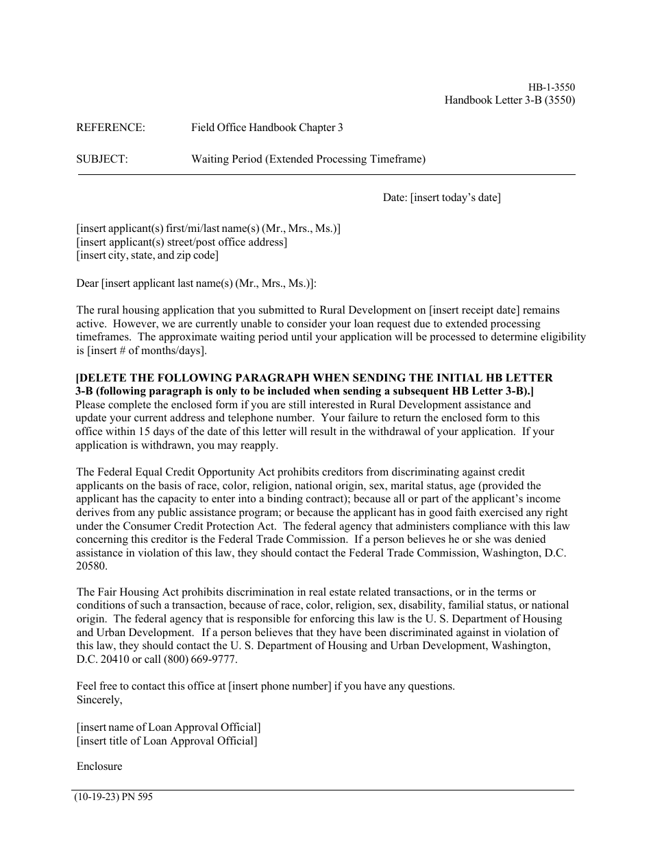 Form HB-1-3550 Handbook Letters - Direct Single Family Housing Loans and Grants - Field Office Handbook, Page 9
