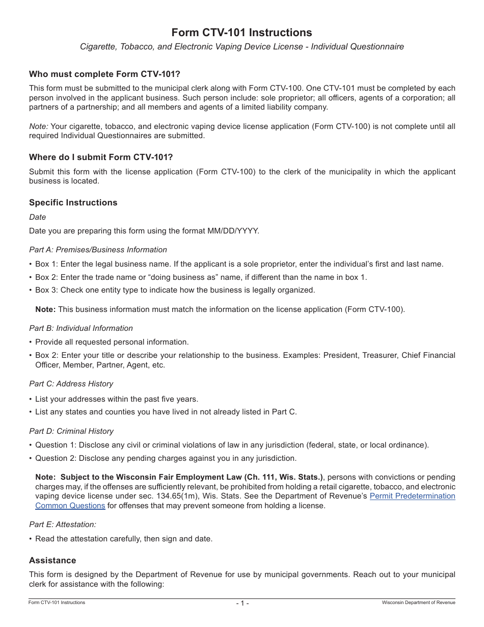 Form CTV-101 Cigarette, Tobacco, and Electronic Vaping Device License - Individual Questionnaire - Wisconsin, Page 3