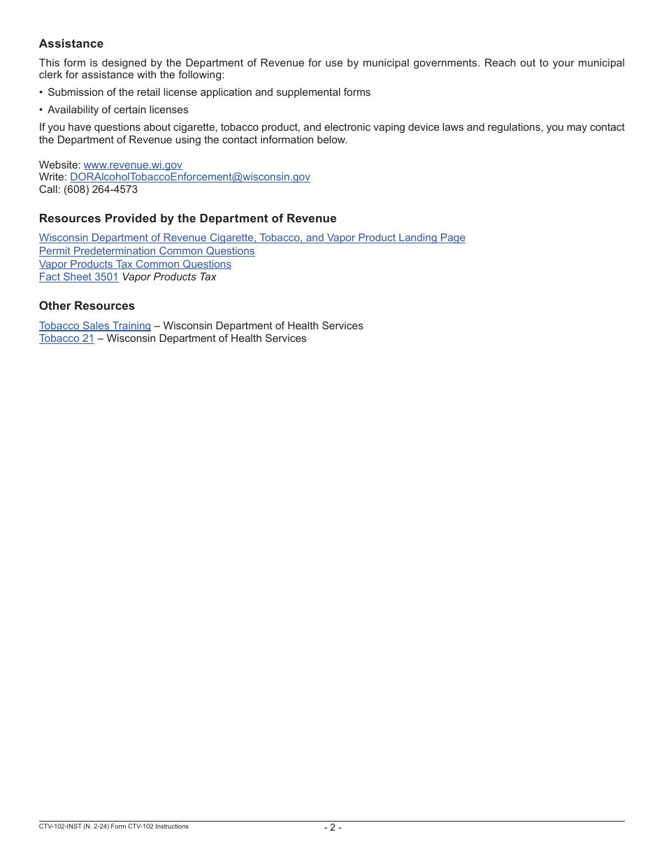 Form CTV-102 Cigarette, Tobacco, and Electronic Vaping Device Appointment of Agent - Wisconsin, Page 3