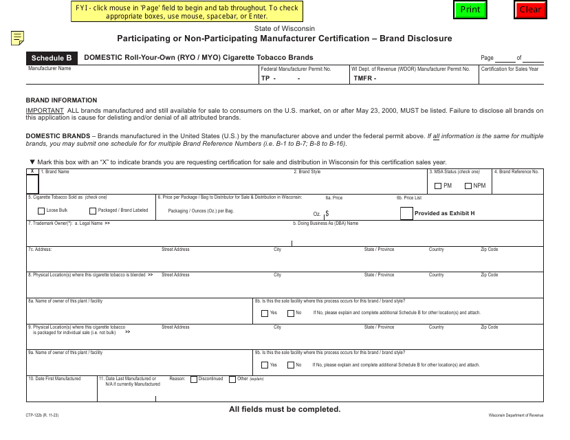 Form CTP-122B Schedule B  Printable Pdf