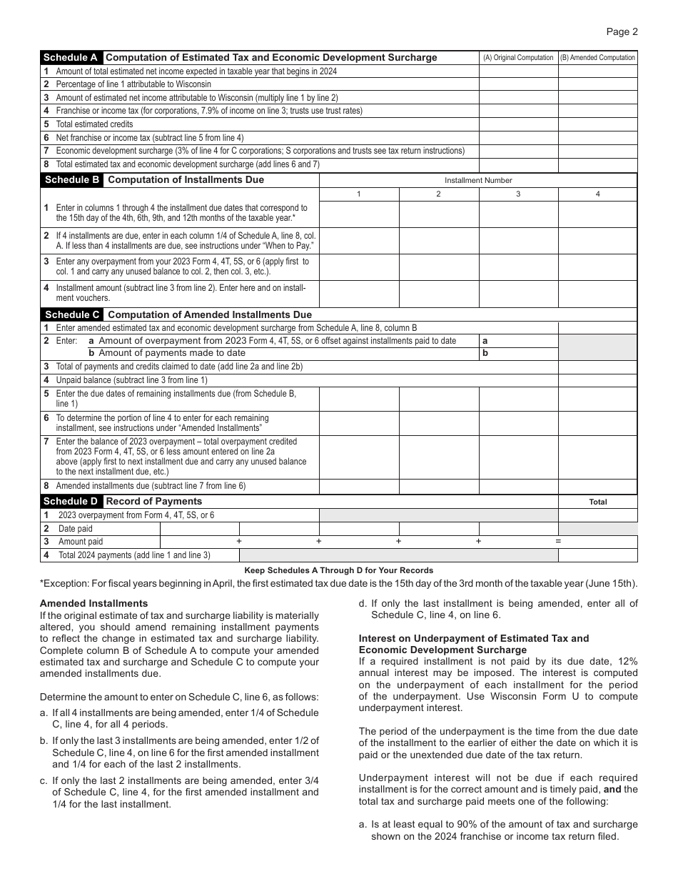 Instructions for Form CORP-ES Wisconsin Corporation Estimated Tax Voucher - Wisconsin, Page 2