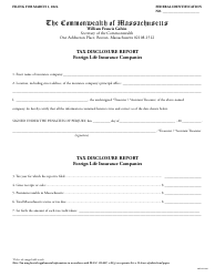 Document preview: Tax Disclosure Report - Foreign Life Insurance Companies - Massachusetts