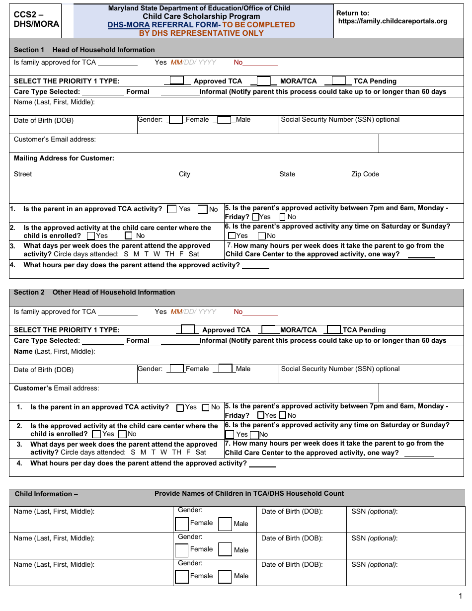 DHS-Mora Referral Form - Child Care Scholarship Program - Maryland, Page 1