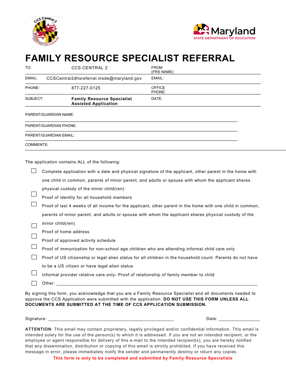Family Resource Specialist Referral - Maryland, Page 1
