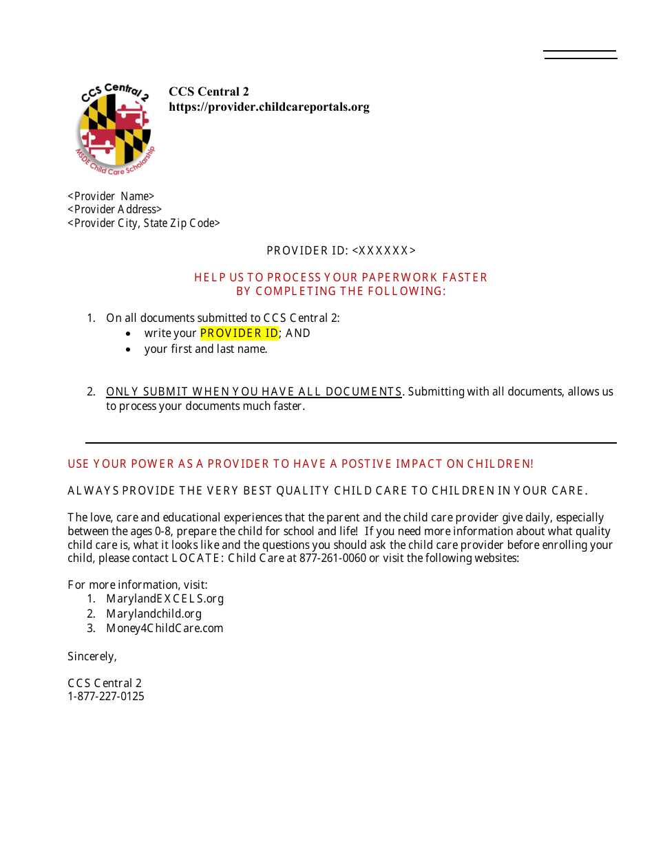 Form DOC.911.99 Child Care Error Payment Adjustment Request Form - Child Care Scholarship Program - Maryland, Page 1