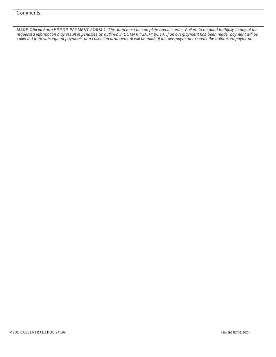 Form DOC.911.99 Child Care Error Payment Adjustment Request Form - Child Care Scholarship Program - Maryland, Page 3