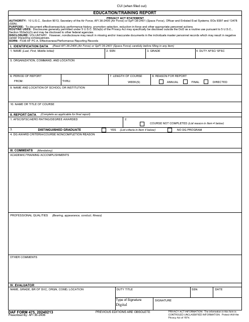 DAF Form 475  Printable Pdf