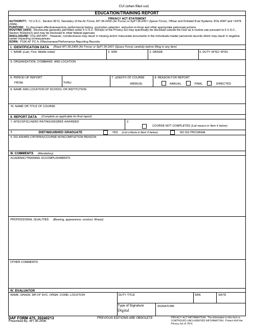 DAF Form 475 Education/Training Report