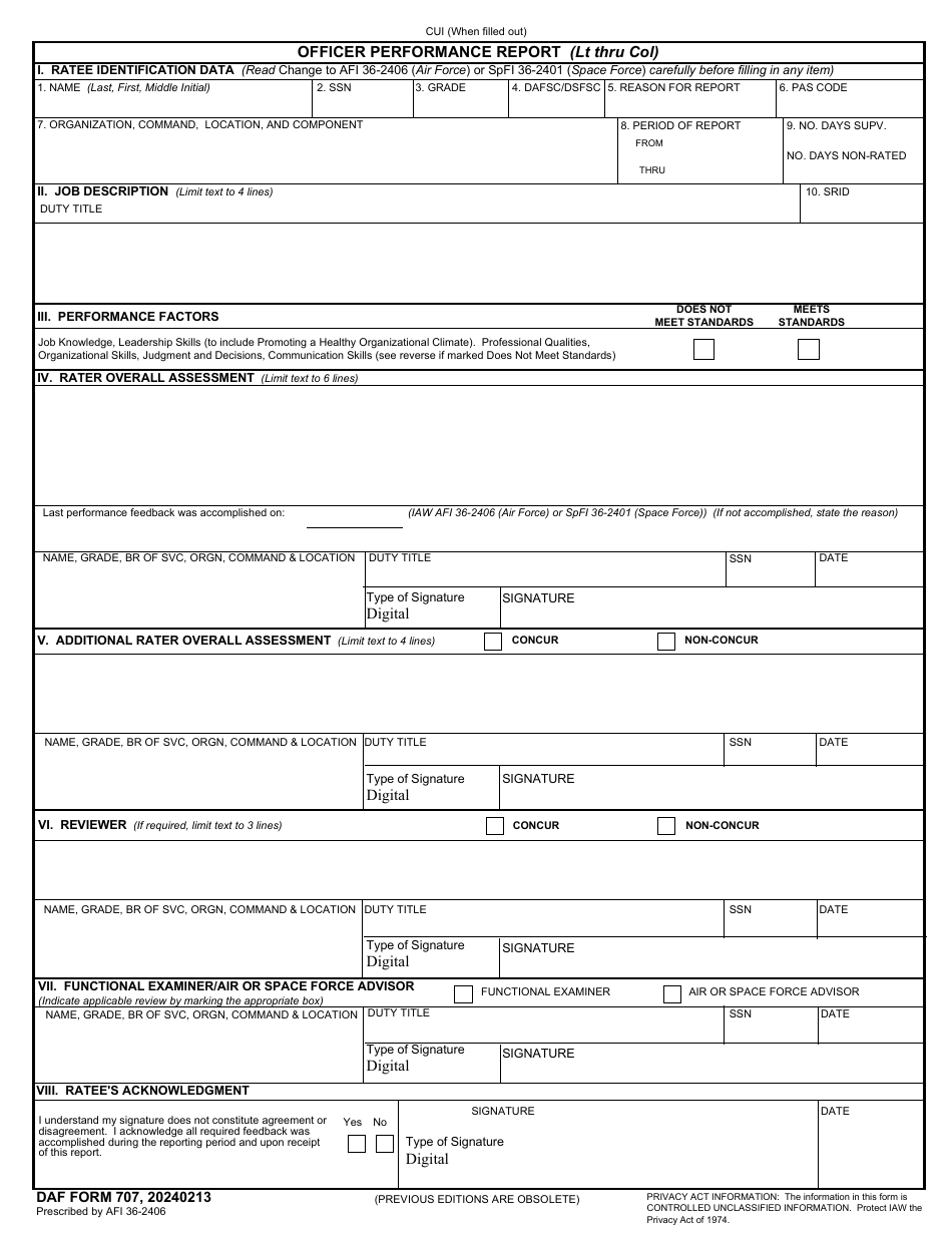 DAF Form 707 - Fill Out, Sign Online and Download Fillable PDF ...