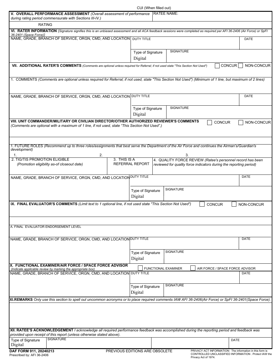 DAF Form 911 - Fill Out, Sign Online and Download Fillable PDF ...