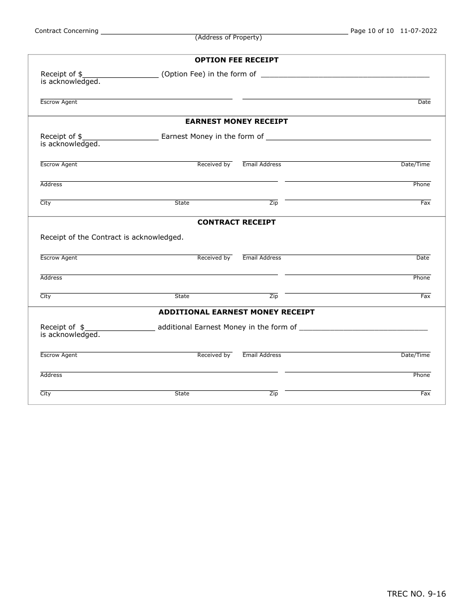 TREC Form 9-16 Unimproved Property Contract - Texas, Page 10