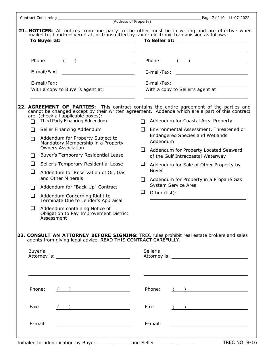 TREC Form 9-16 Unimproved Property Contract - Texas, Page 7