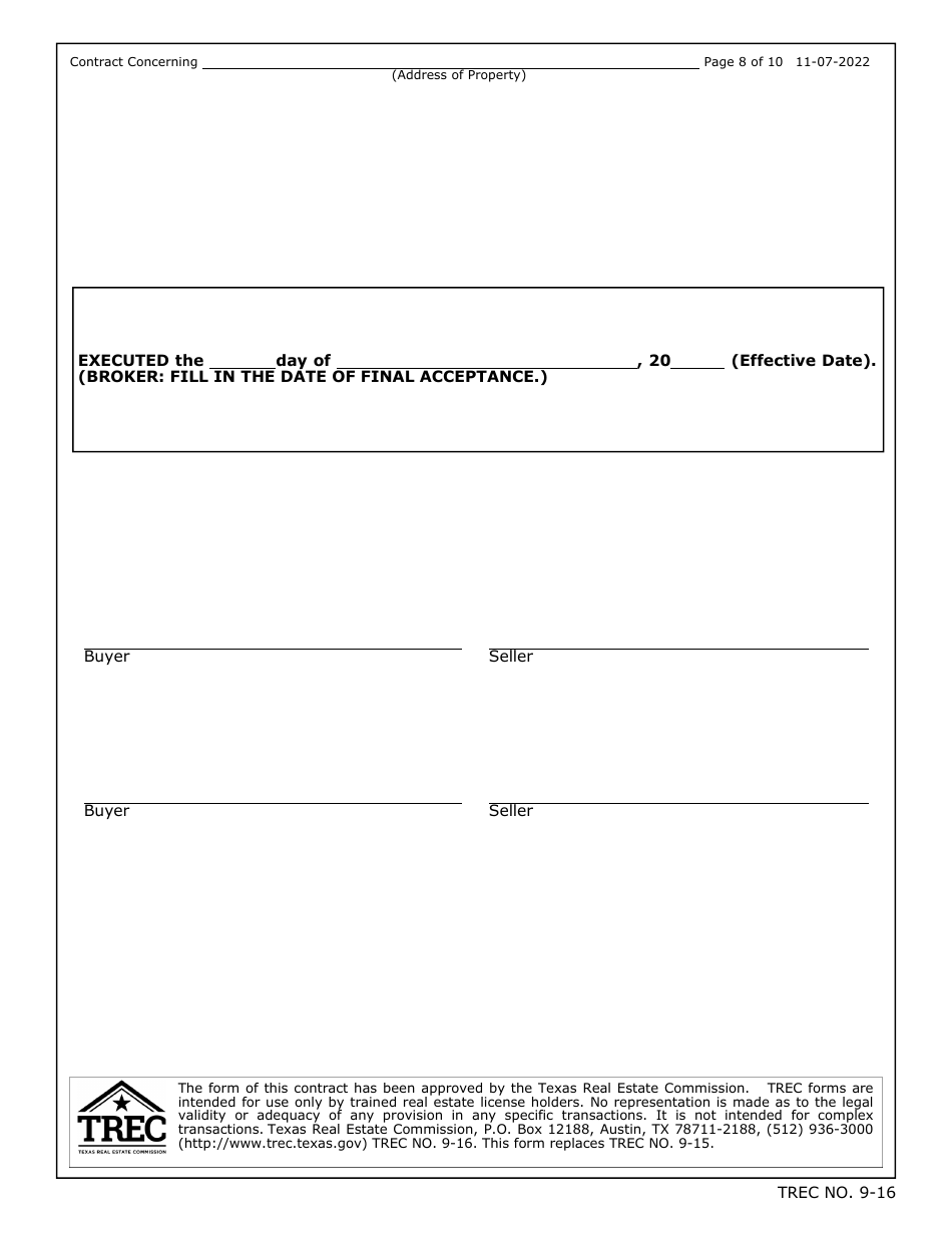TREC Form 9-16 Unimproved Property Contract - Texas, Page 8