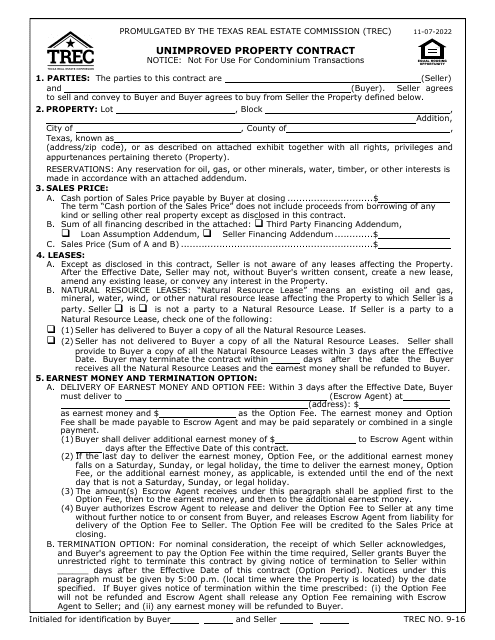 TREC Form 9-16  Printable Pdf