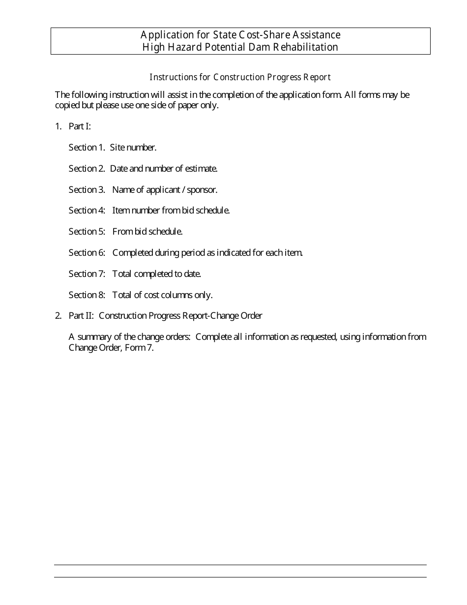 Application for State Cost-Share Assistance High Hazard Potential Dam Rehabilitation - Construction Progress Report - Kansas, Page 1