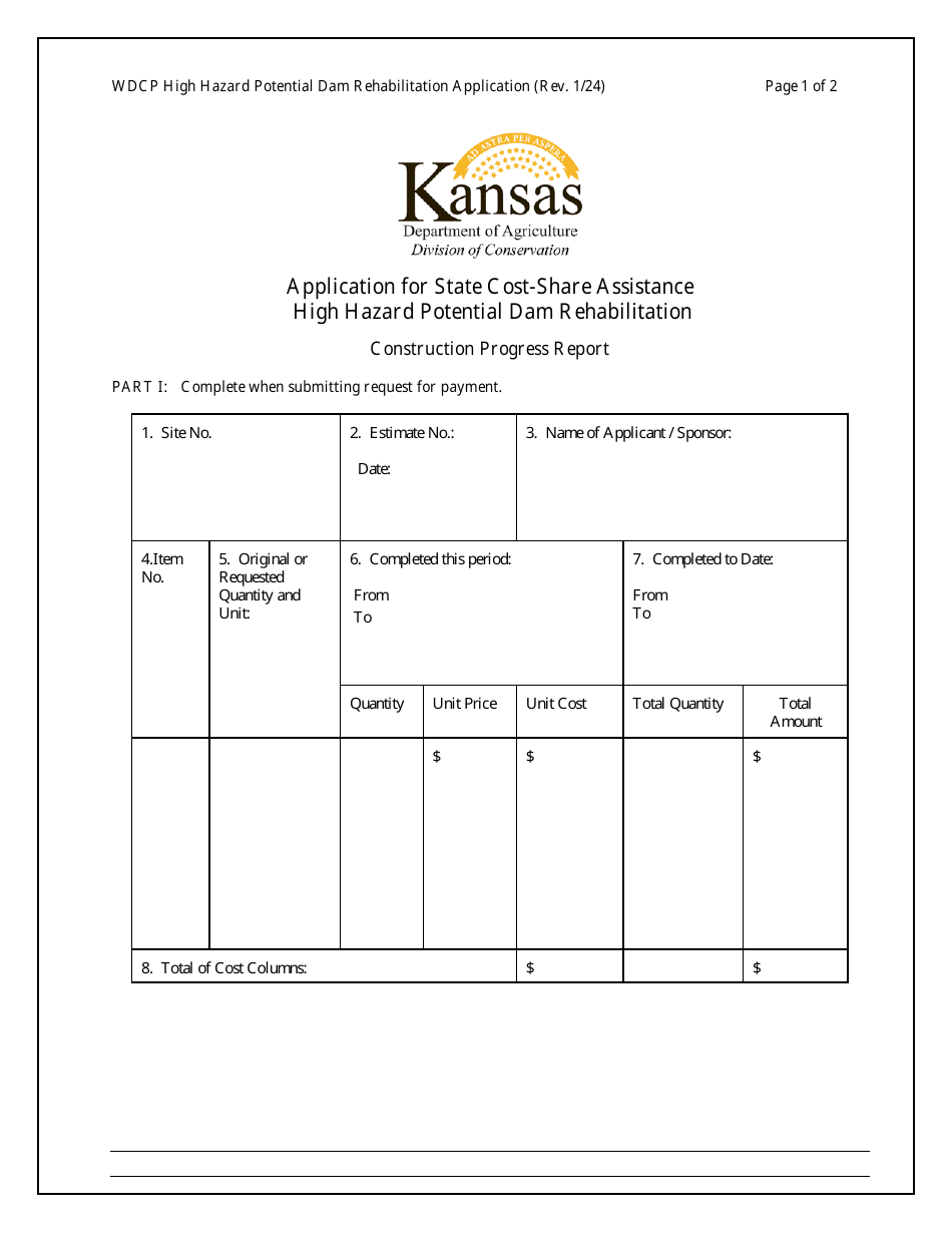 Application for State Cost-Share Assistance High Hazard Potential Dam Rehabilitation - Construction Progress Report - Kansas, Page 2