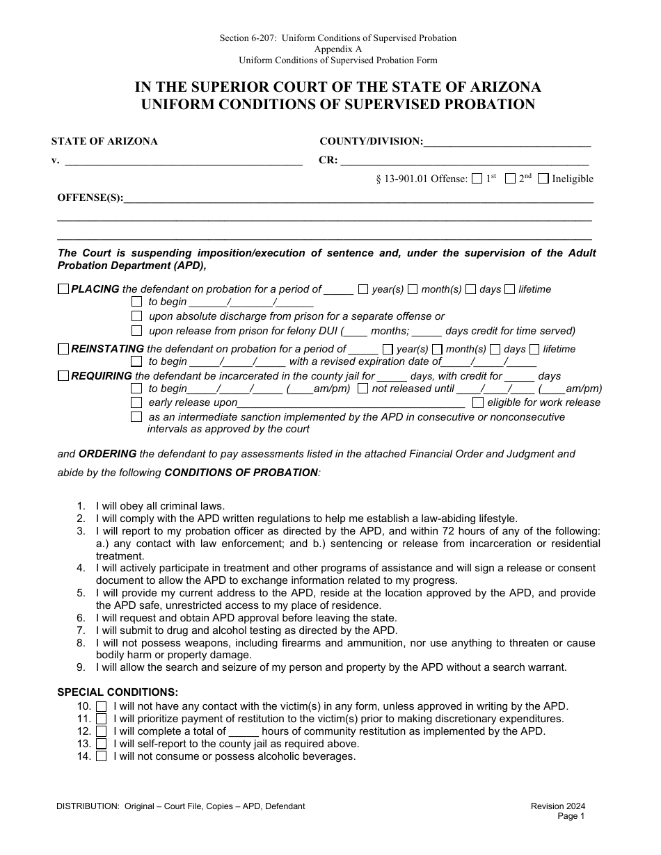 Uniform Conditions of Supervised Probation - Arizona, Page 3