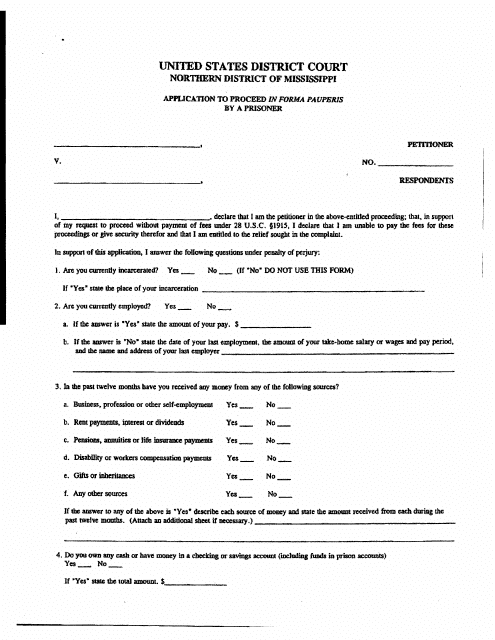 Application to Proceed in Forma Pauperis by a Prisoner - Mississippi