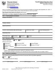 Form ARB004E Expedited Board Directions Form (Motions/Adjournment) - Ontario, Canada