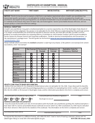 Form DOH348-106 Certificate of Exemption - Personal/Religious - Washington, Page 2