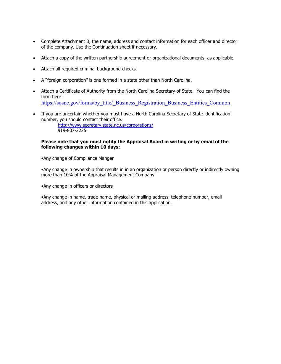 Instructions for Application for Appraisal Management Company Registration - North Carolina, Page 2