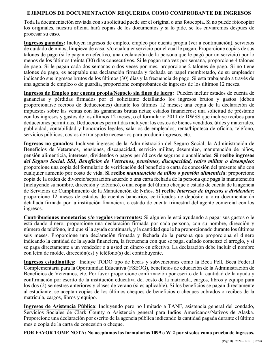 Formulario 2824-ELS Solicitud De Asistencia Para Servicios De Energia - Nevada (Spanish), Page 3