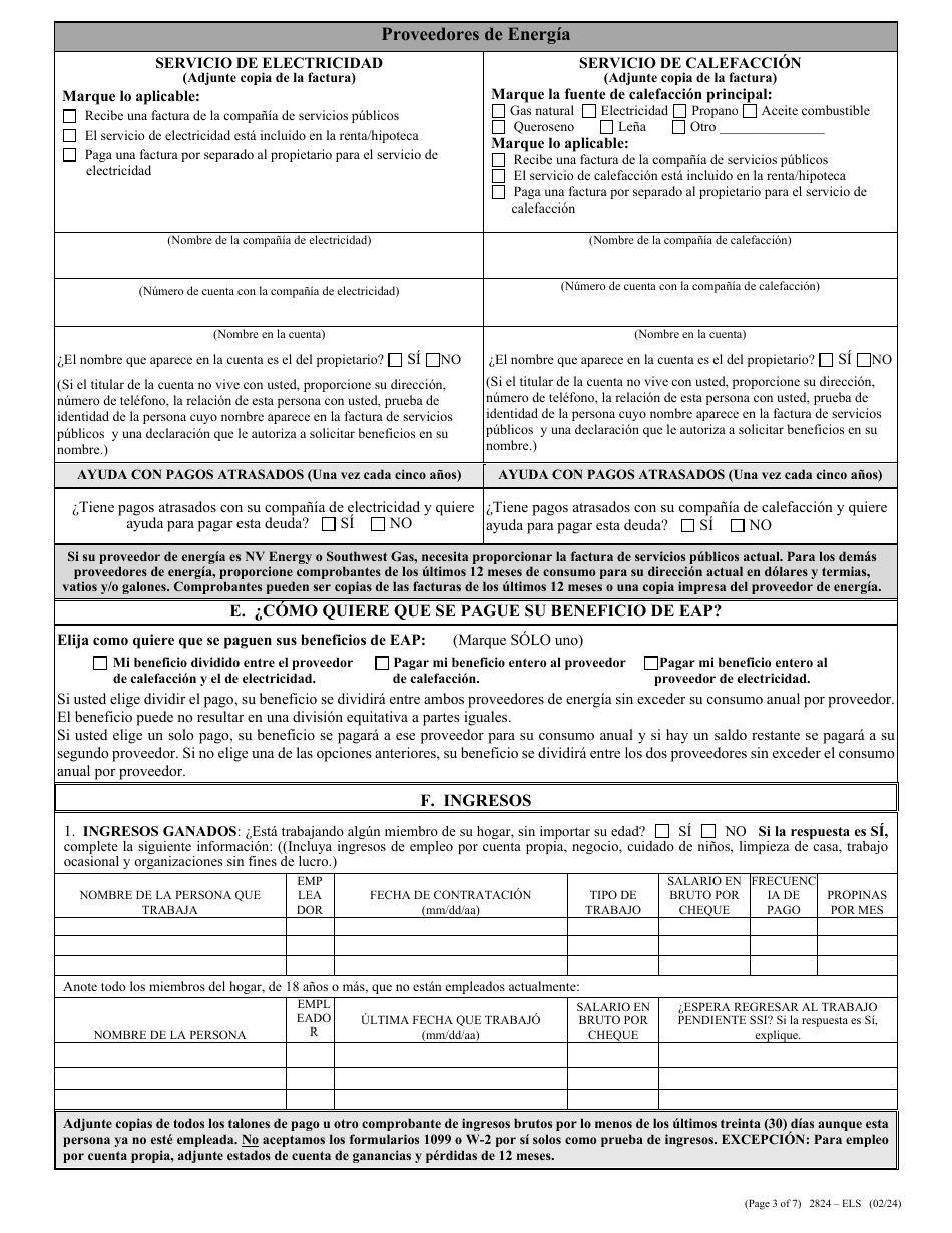Formulario 2824-ELS Solicitud De Asistencia Para Servicios De Energia - Nevada (Spanish), Page 6