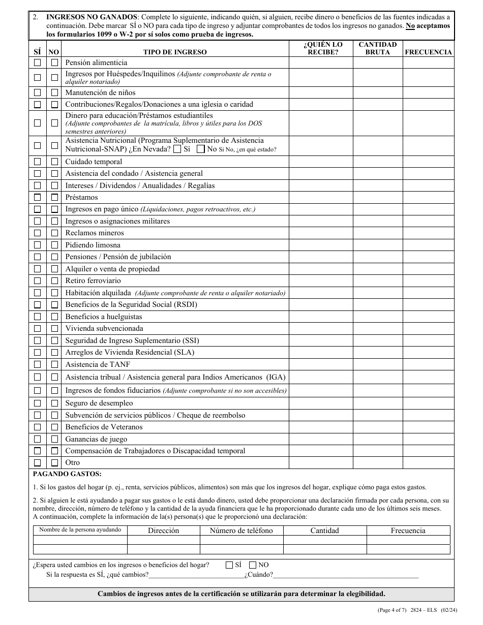 Formulario 2824-ELS Solicitud De Asistencia Para Servicios De Energia - Nevada (Spanish), Page 7