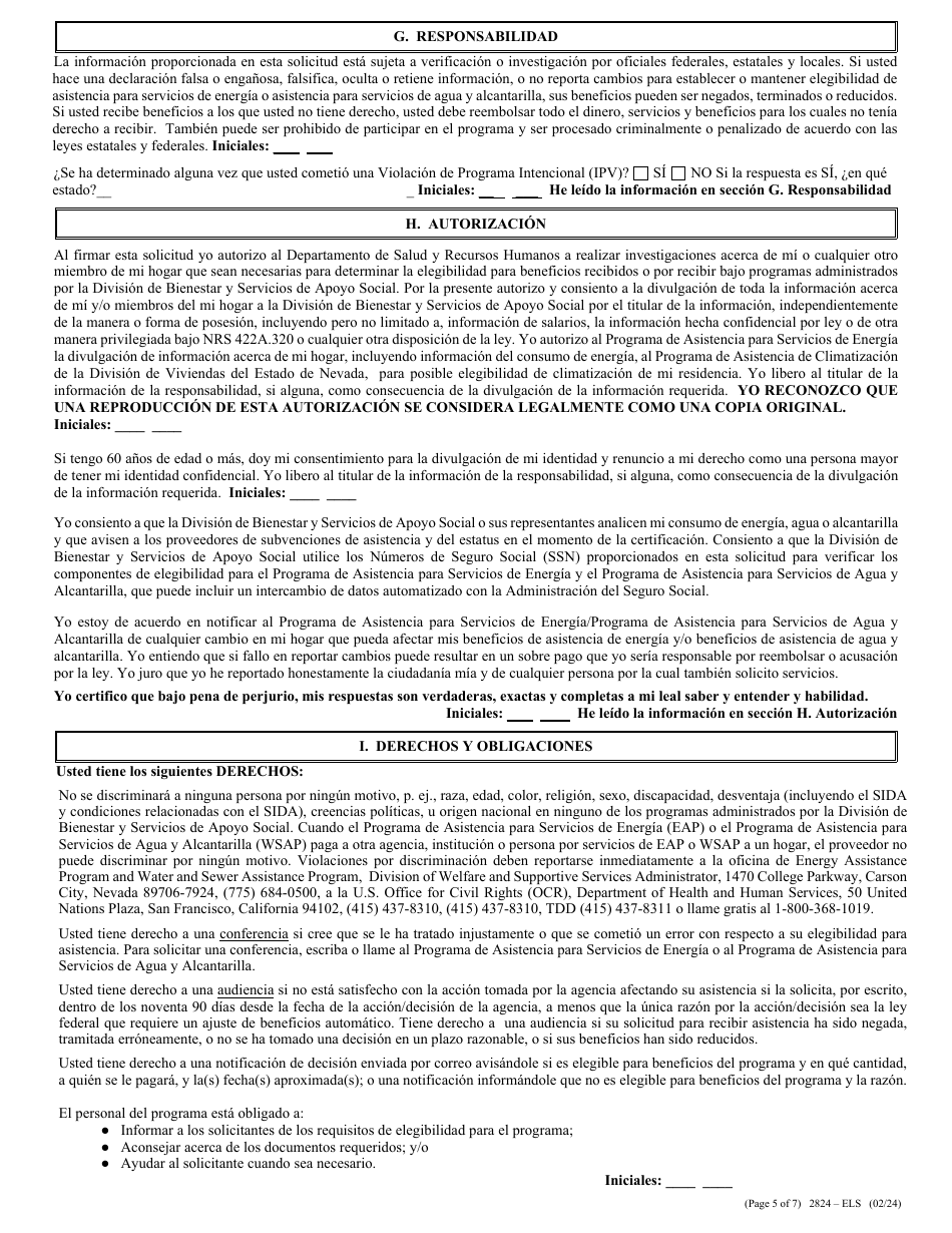Formulario 2824-ELS Solicitud De Asistencia Para Servicios De Energia - Nevada (Spanish), Page 8