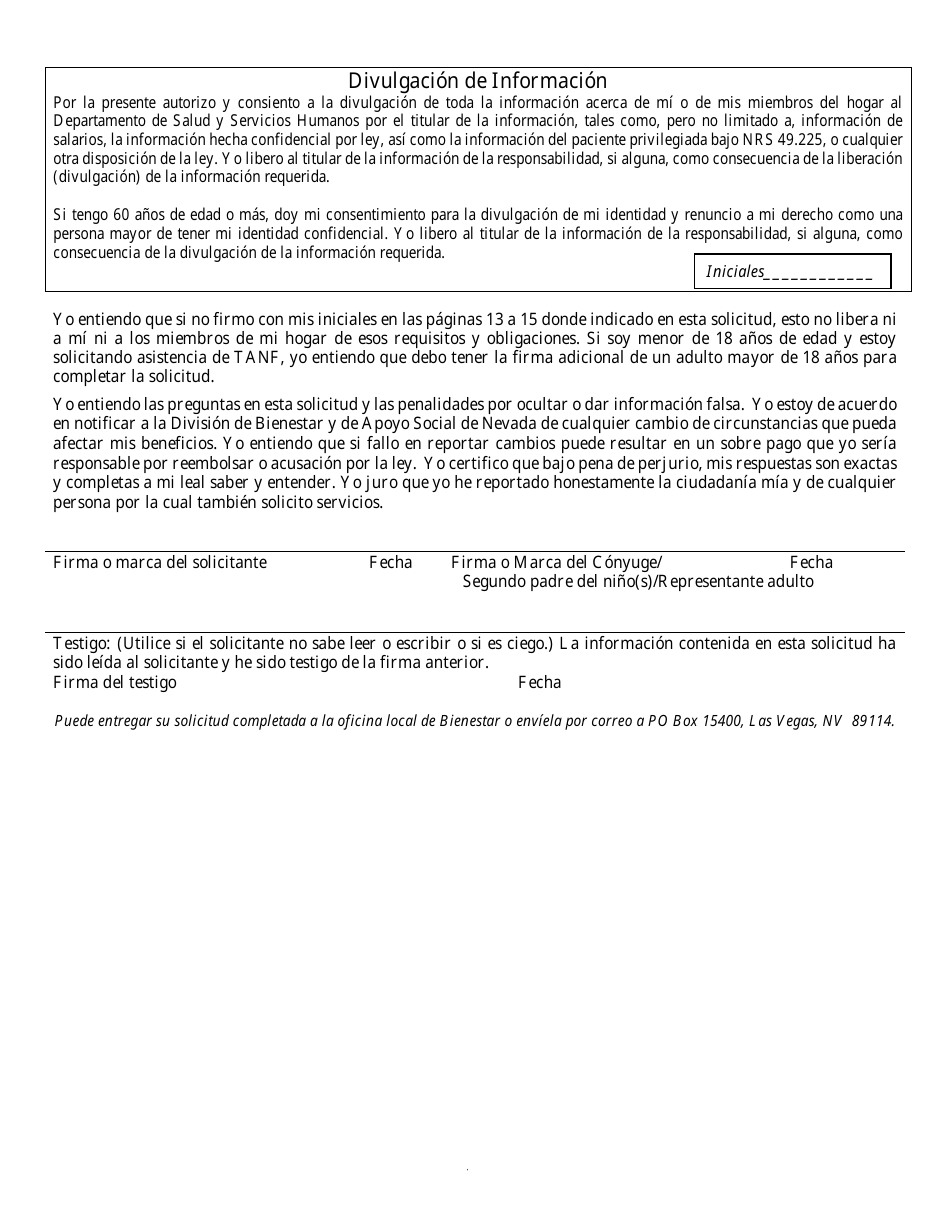 Formulario 2905-EGS Solicitud De Asistencia Publica - Nevada (Spanish), Page 19