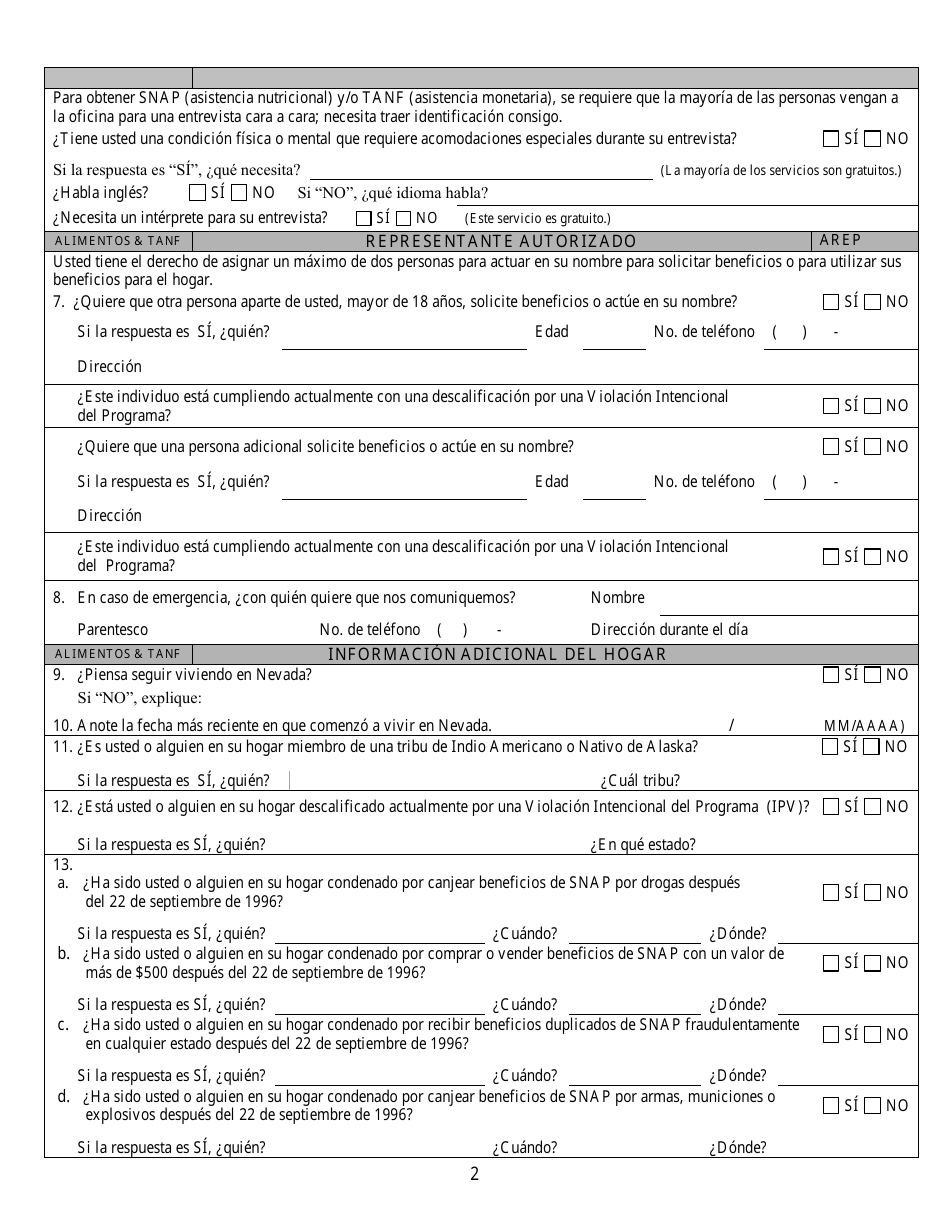 Formulario 2905-EGS Solicitud De Asistencia Publica - Nevada (Spanish), Page 5