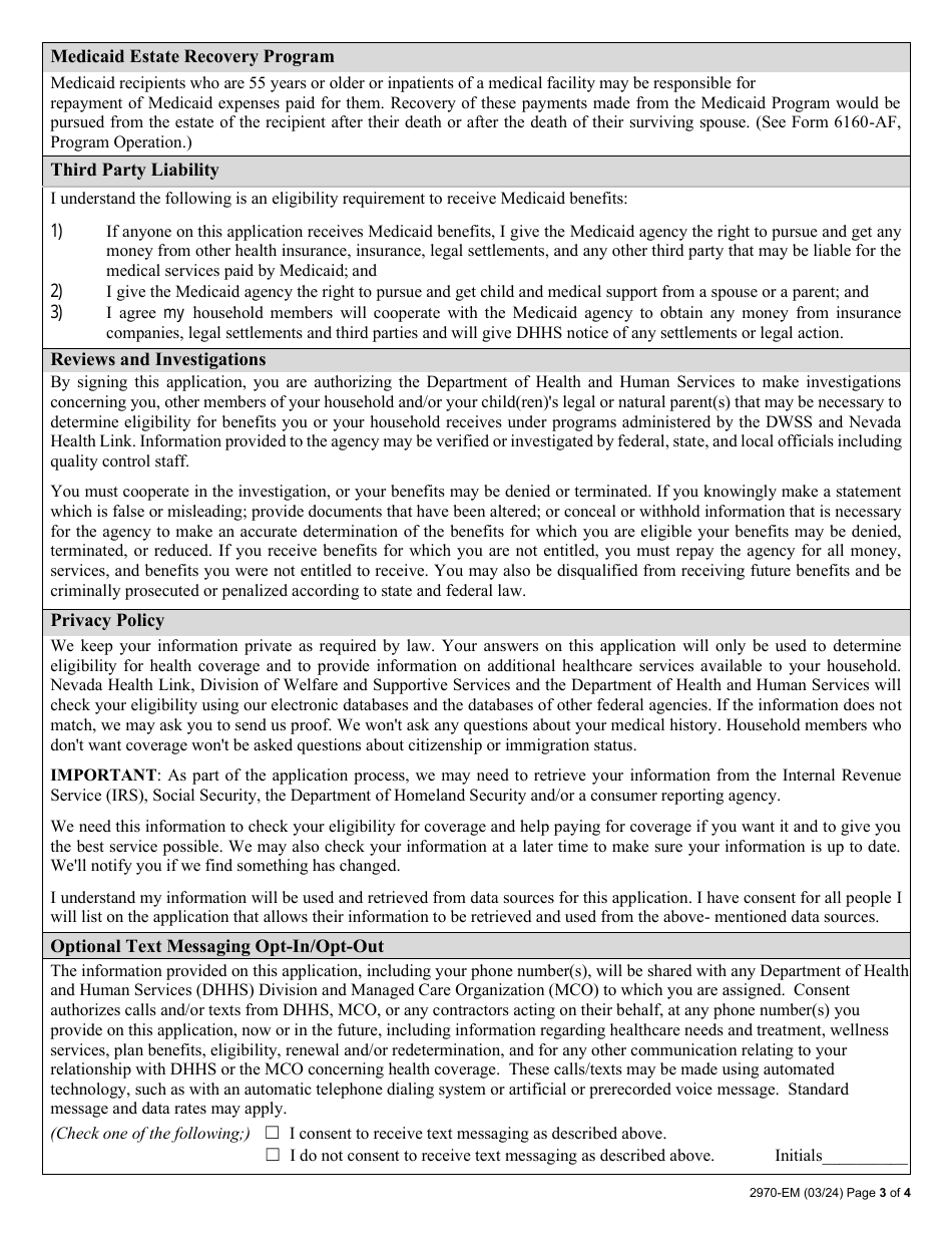 Form 2970-EM Application for Suspended Medicaid - Nevada, Page 3