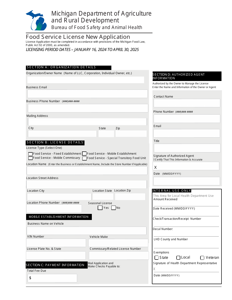 Food Service License Application - Michigan, Page 2